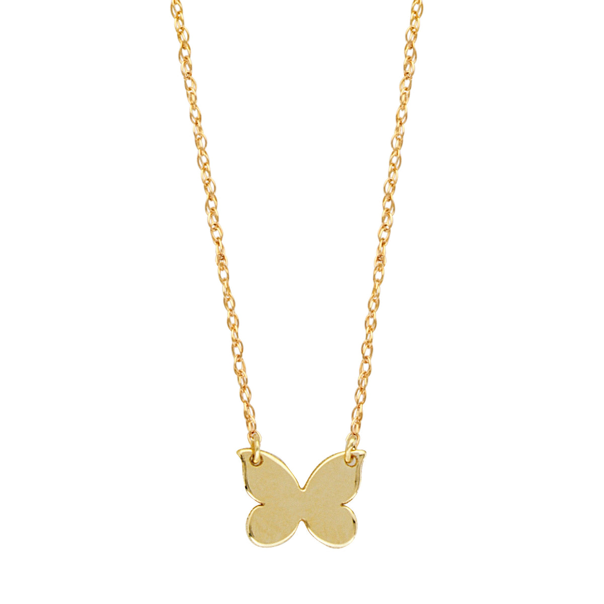 14K Yellow Gold Mini Butterfly Pendant Necklace, 16" To 18" Adjustable fine designer jewelry for men and women