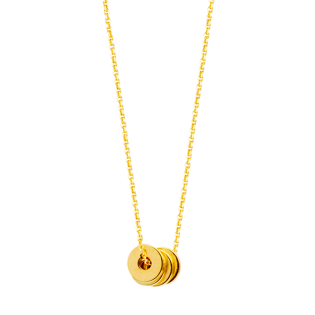 14K Yellow Gold 4 Mini Open Disc Pendants Necklace, 16" To 18" Adjustable fine designer jewelry for men and women