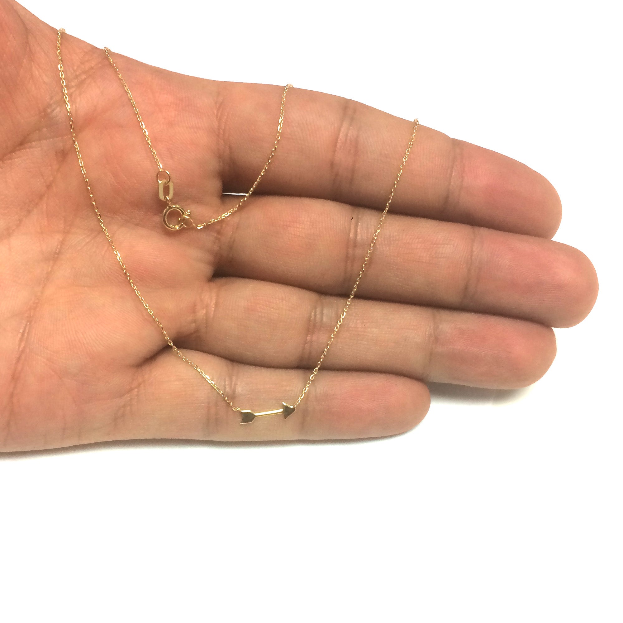 14K Yellow Gold Mini Arrow Pendant Necklace, 16" To 18" Adjustable fine designer jewelry for men and women