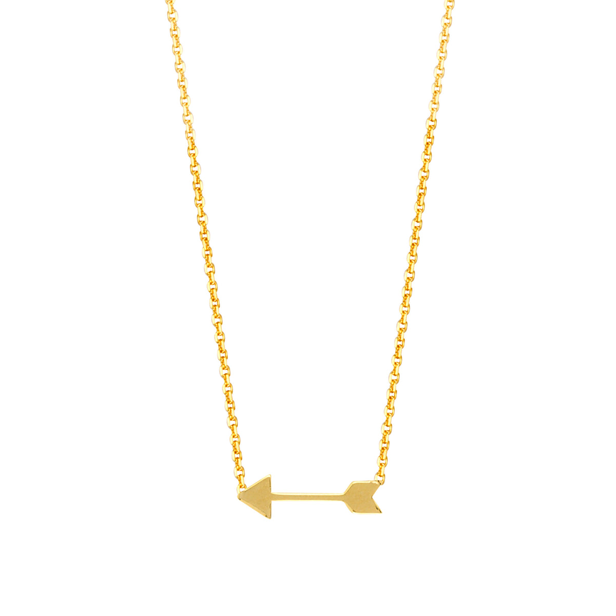 14K Yellow Gold Mini Arrow Pendant Necklace, 16" To 18" Adjustable fine designer jewelry for men and women