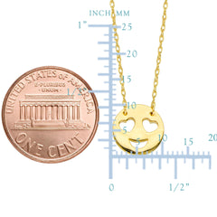 14K Yellow Gold Love Smiley Face Pendant Necklace, 16" To 18" Adjustable fine designer jewelry for men and women