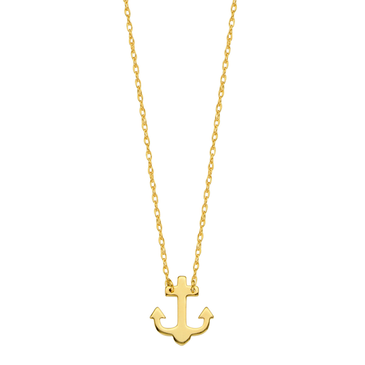 14K Yellow Gold Mini Anchor Pendant Necklace, 16" To 18" Adjustable fine designer jewelry for men and women