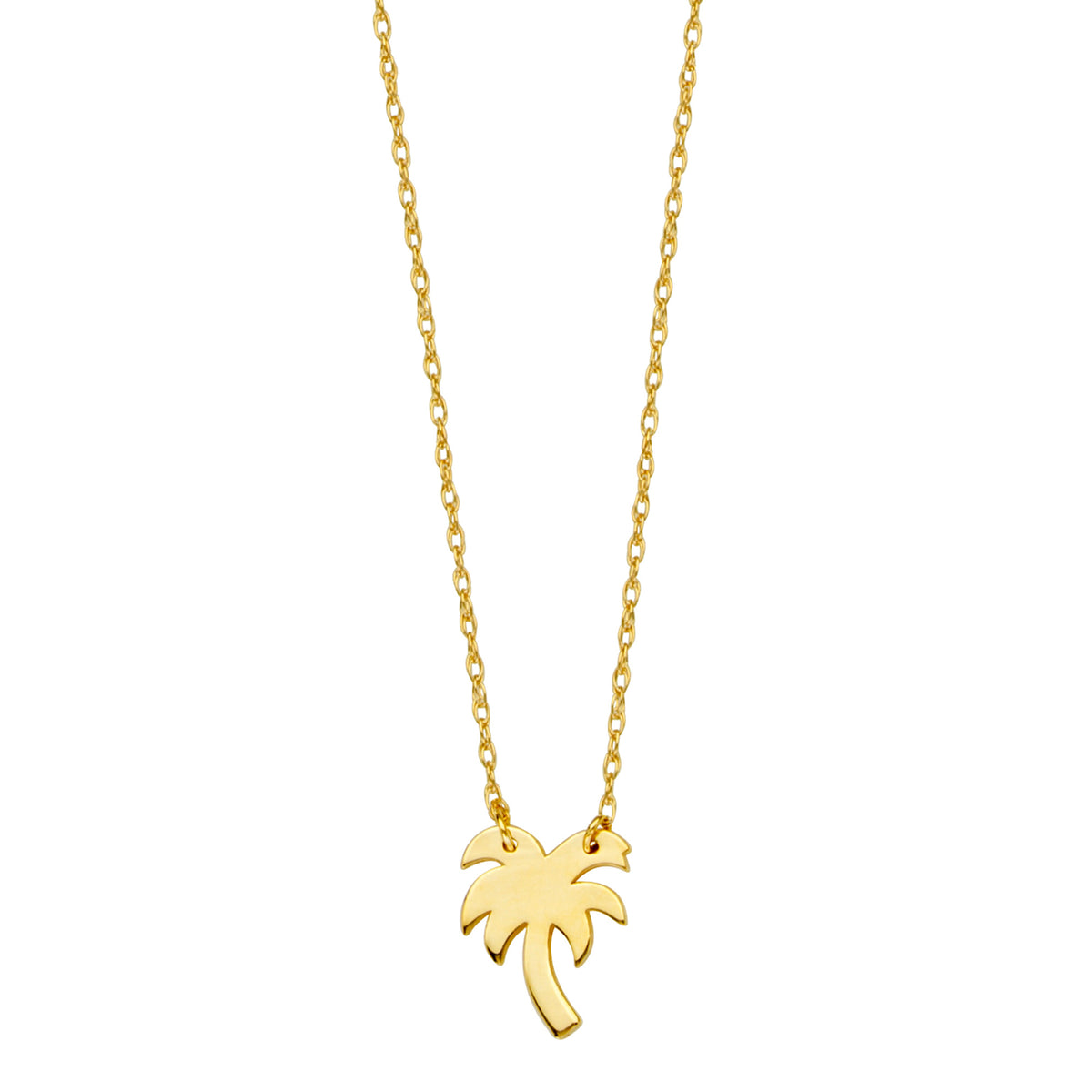 14K Yellow Gold Mini Palm Tree Necklace, 16" To 18" Adjustable fine designer jewelry for men and women