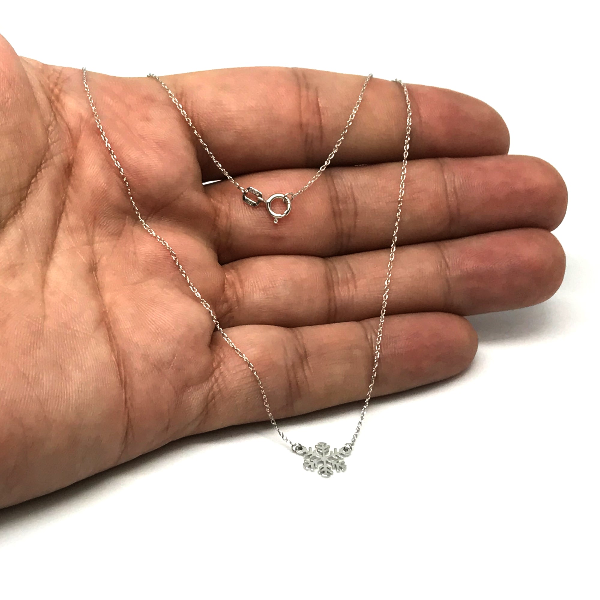 14K White Gold Mini Snowflake Pendant Necklace, 16" To 18" Adjustable fine designer jewelry for men and women