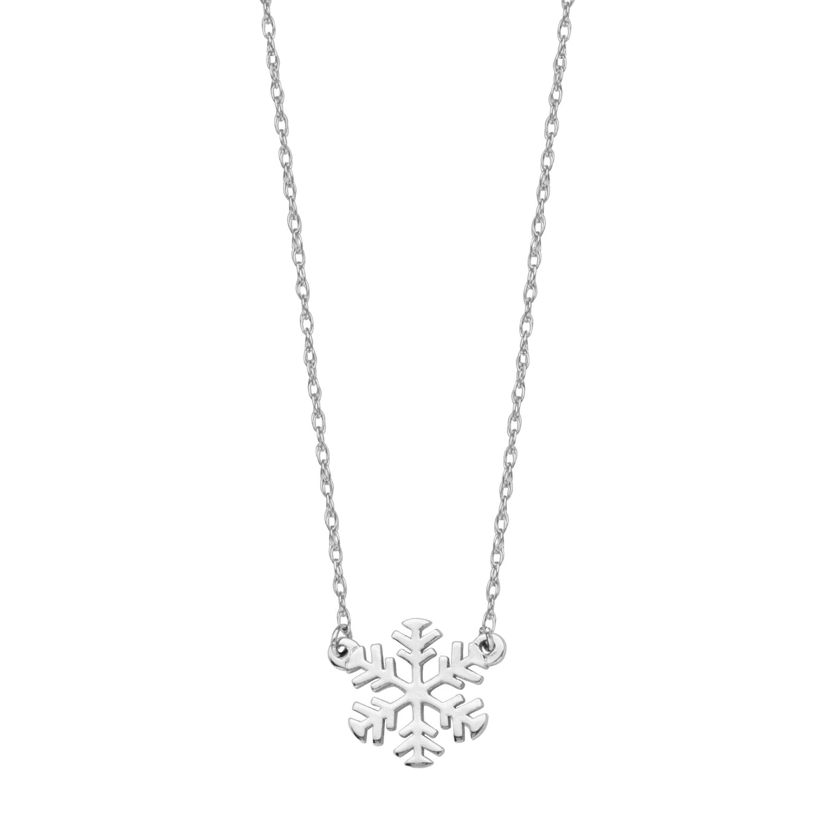 14K White Gold Mini Snowflake Pendant Necklace, 16" To 18" Adjustable fine designer jewelry for men and women