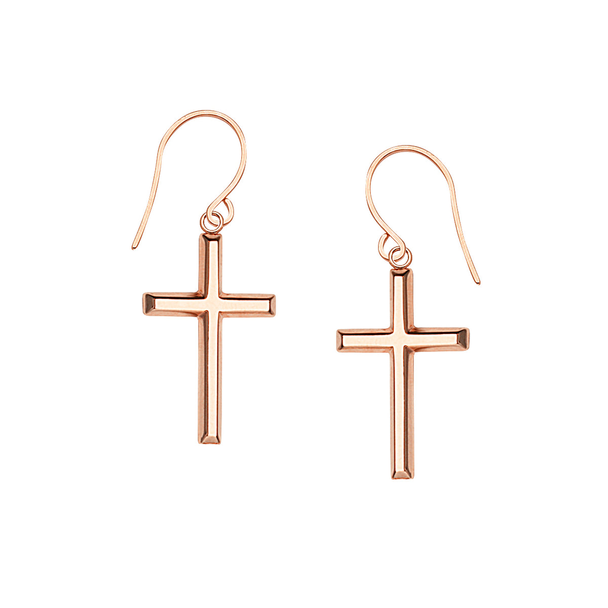 14K Rose Gold Shiny Cross Drop Earrings fine designer jewelry for men and women