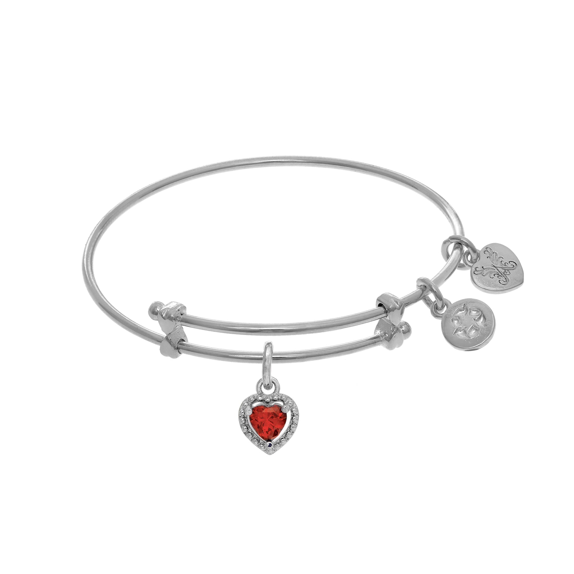 January Heart Shape CZ Birthstone Charm Adjustable Bangle Girls Bracelet - JewelryAffairs