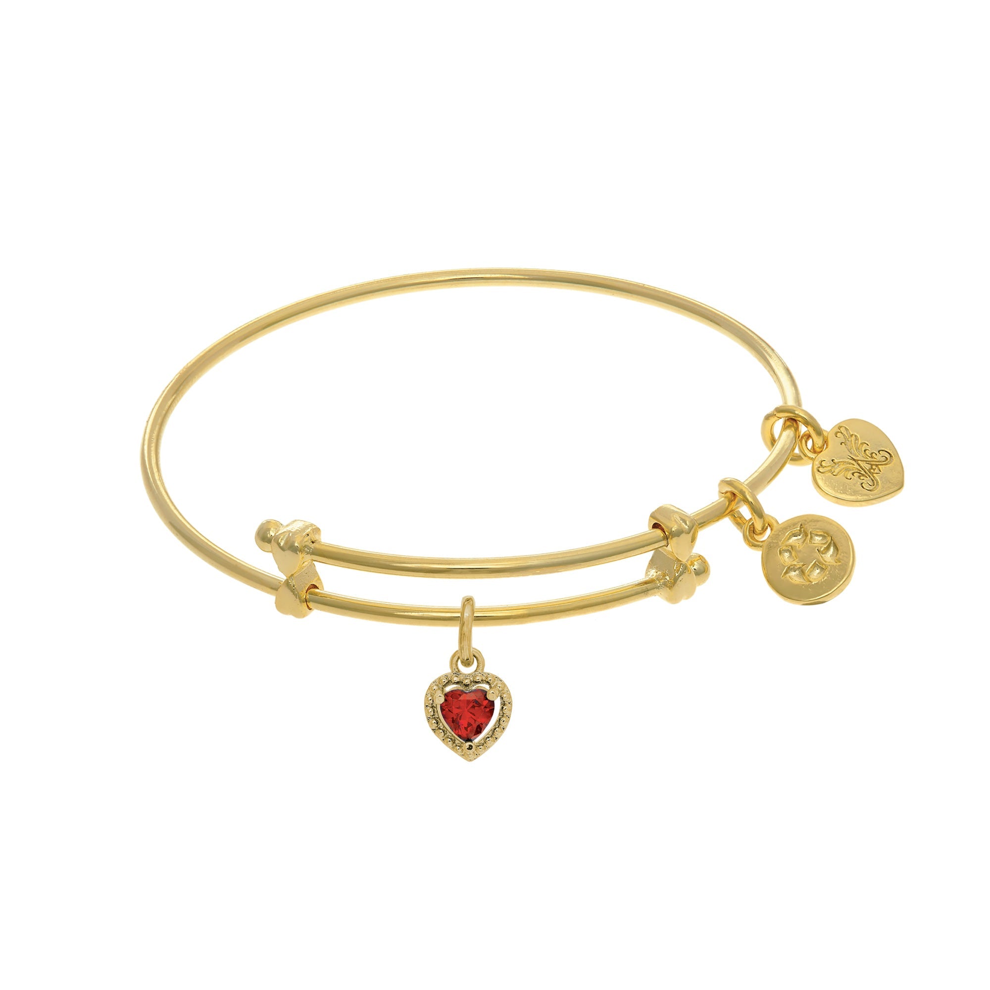 January Heart Shape CZ Birthstone Charm Adjustable Bangle Girls Bracelet - JewelryAffairs
