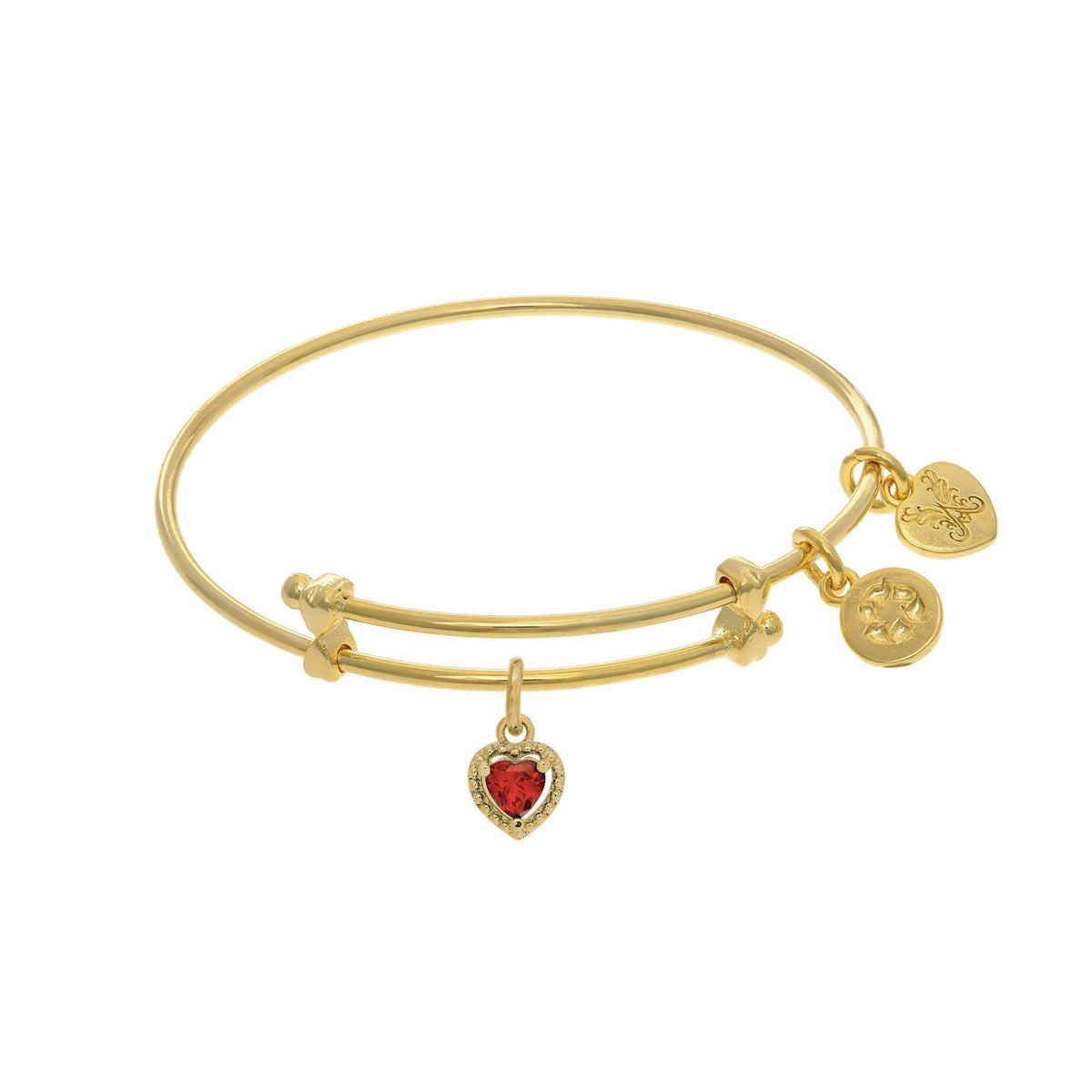 January Heart Shape CZ Birthstone Charm Adjustable Bangle Girls Bracelet - JewelryAffairs