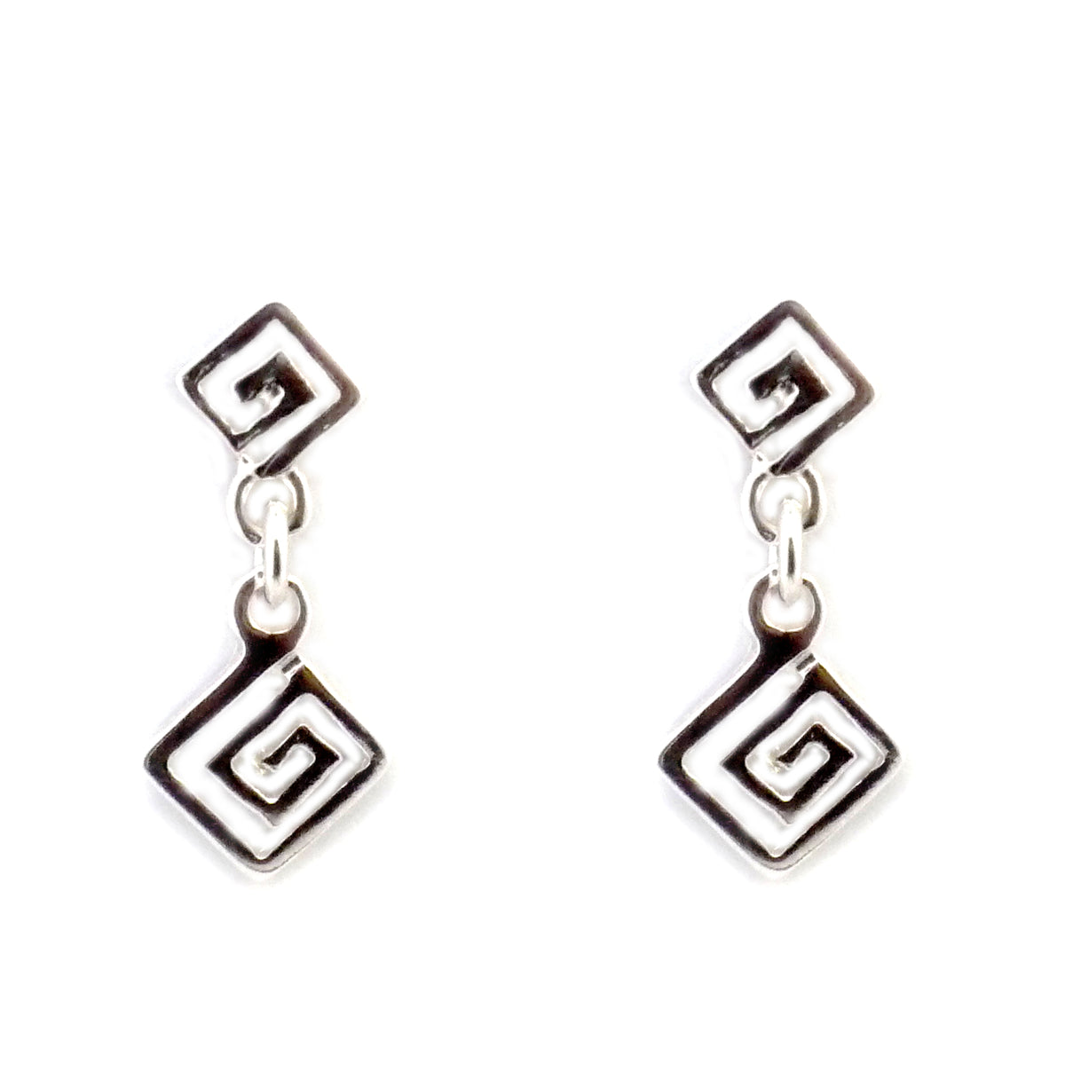 Sterling Silver Rhodium Plated Ancient Greek Key Drop Earrings fine designer jewelry for men and women