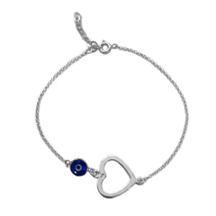 Heart Theme Double Sided Evil Eye Adjustable Necklace In Rhodium Plated Sterling Silver, 17" to 18" fine designer jewelry for men and women