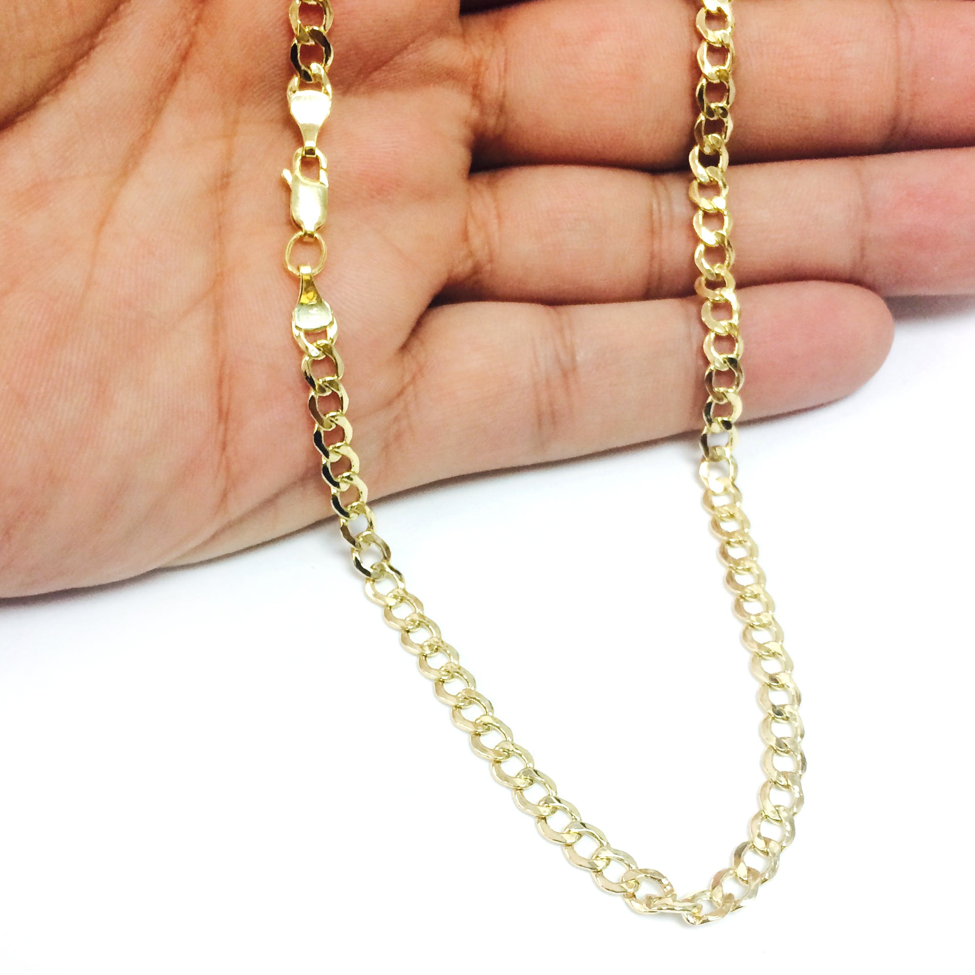 14k Yellow Gold Curb Hollow Chain Necklace, 3.6mm