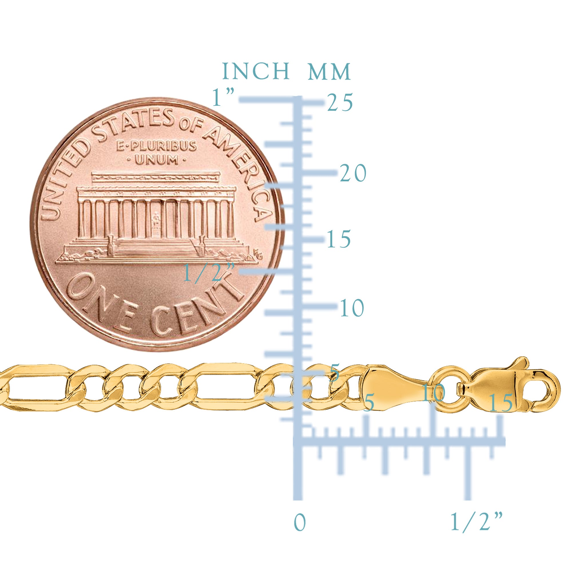 14k Yellow Gold Hollow Figaro Chain Bracelet, 3.5mm, 8.5" fine designer jewelry for men and women
