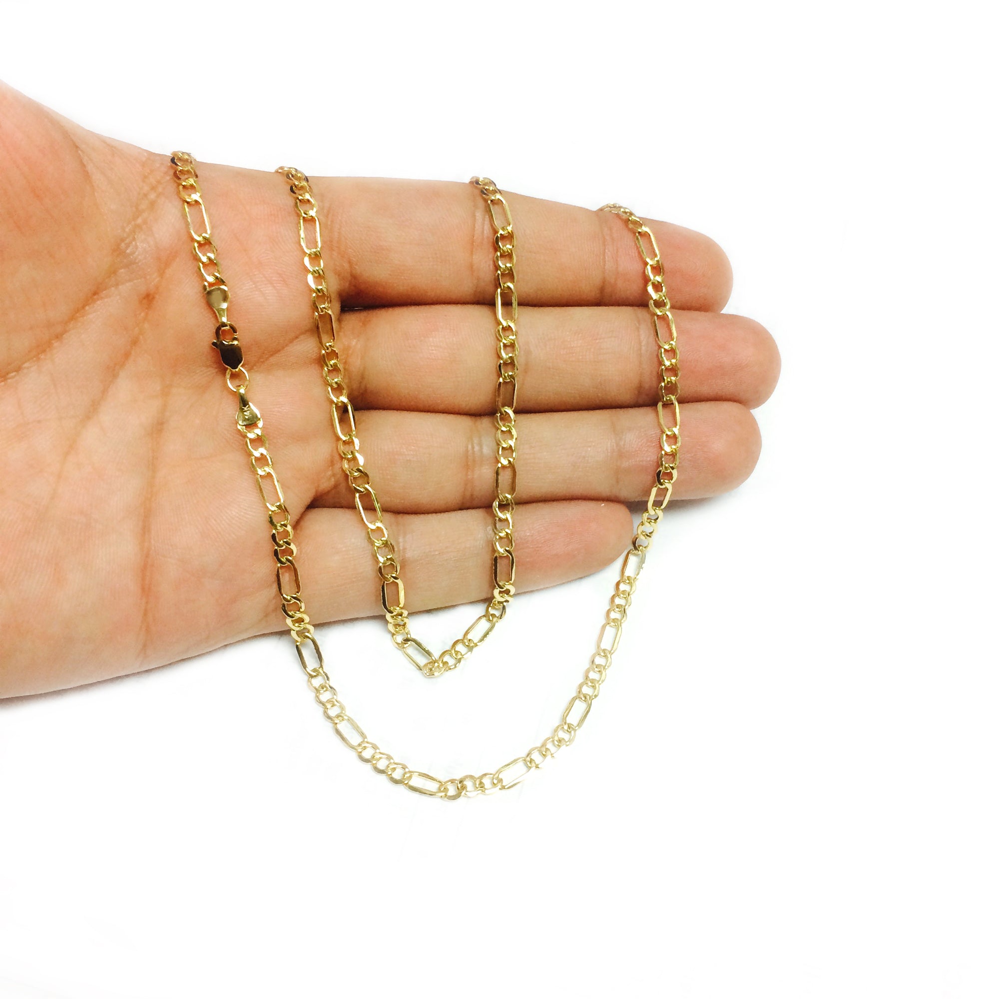 14k Yellow Gold Hollow Figaro Chain Necklace, 3.5mm fine designer jewelry for men and women