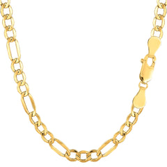 14k Yellow Gold Hollow Figaro Chain Bracelet, 4.6mm, 7" fine designer jewelry for men and women
