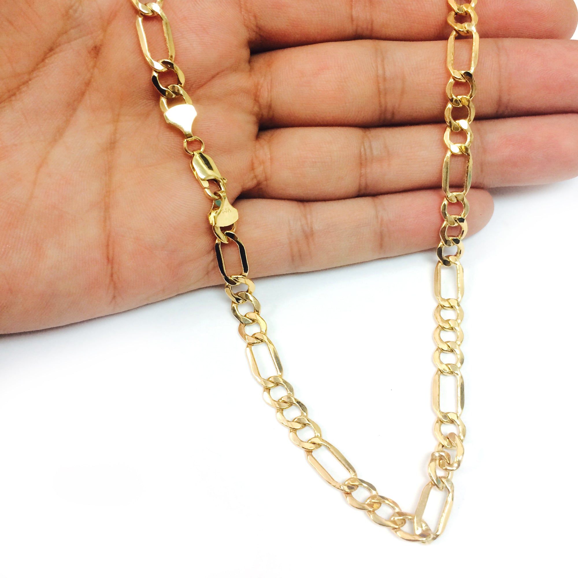 14k Yellow Gold Hollow Figaro Chain Bracelet, 6.5mm, 8.5" fine designer jewelry for men and women