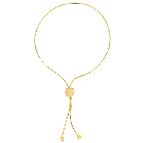 Lariat Type With Heart Clasp Bolo Friendship Adjustable Bracelet In 14K Yellow Gold, 9.25"
