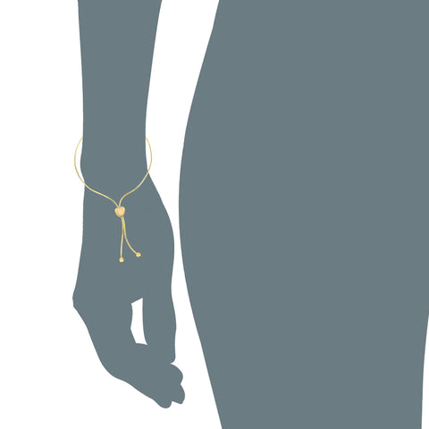 Lariat Type With Heart Clasp Bolo Friendship Adjustable Bracelet In 14K Yellow Gold, 9.25"
