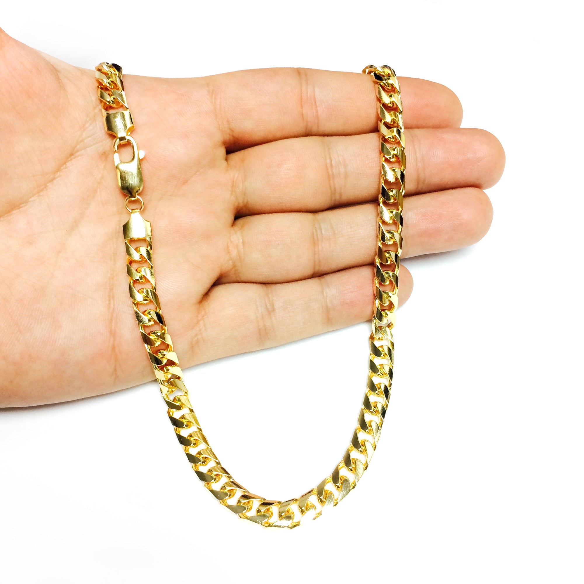 14k Yellow Gold Miami Cuban Link Chain Necklace, Width 6.9mm fine designer jewelry for men and women