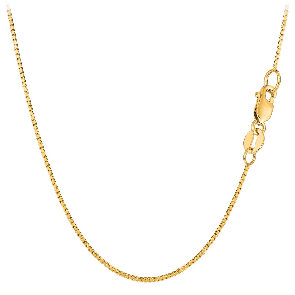 18k Yellow Solid Gold Mirror Box Chain Necklace, 0.8mm fine designer jewelry for men and women