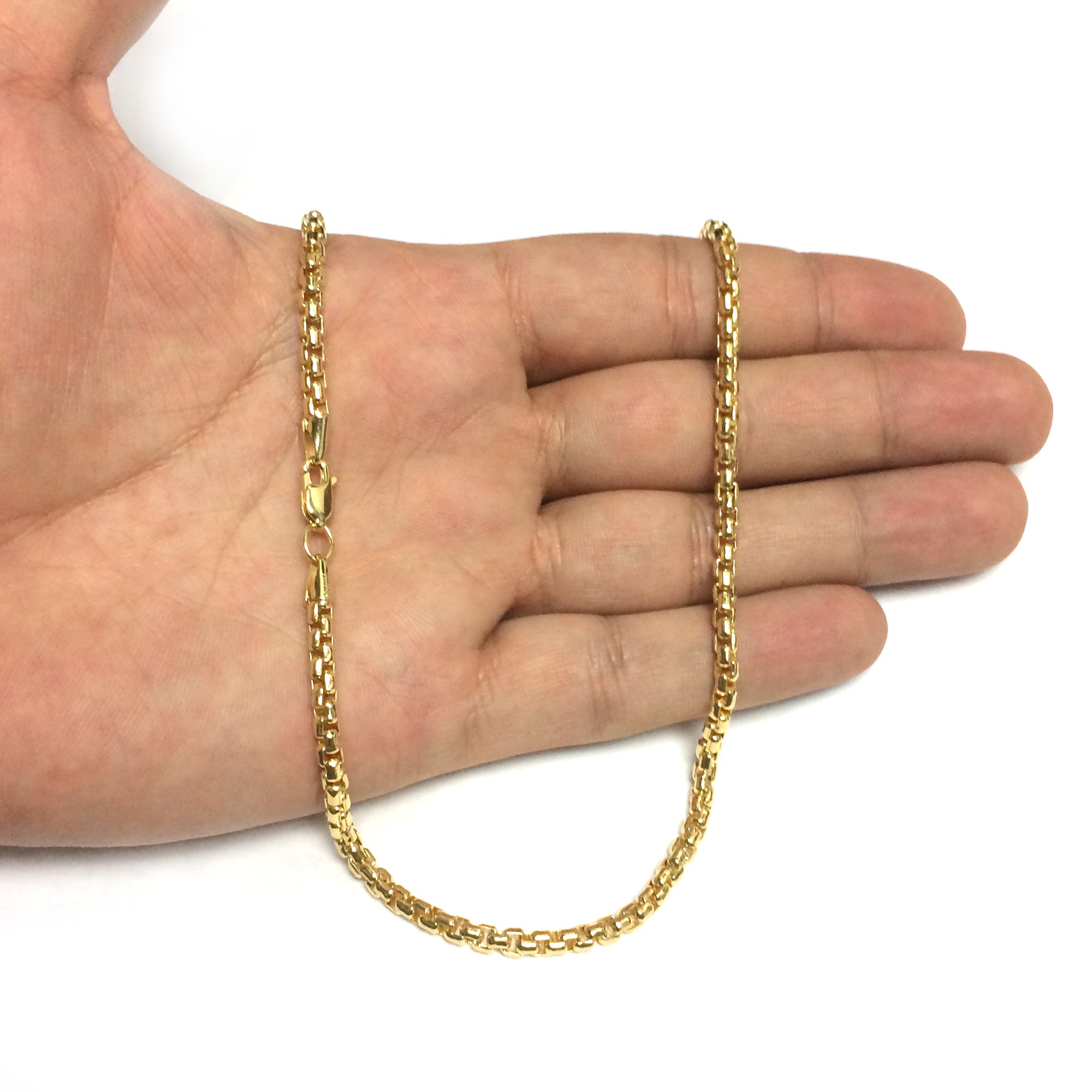 14K Yellow Gold Filled Round Box Chain Necklace, 3.4mm Wide fine designer jewelry for men and women