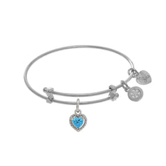 March Heart Shape CZ Birthstone Charm Adjustable Bangle Girls Bracelet - JewelryAffairs