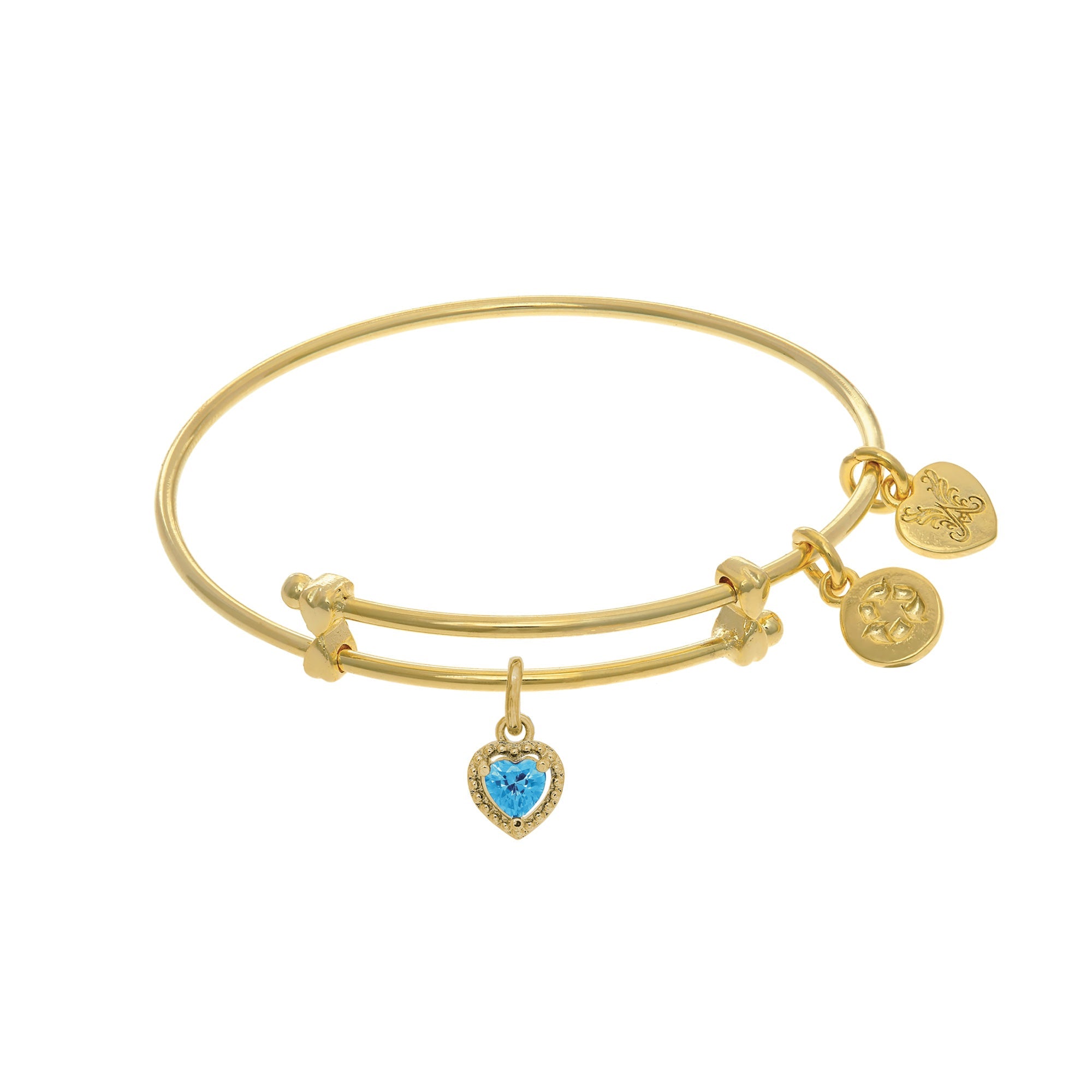 March Heart Shape CZ Birthstone Charm Adjustable Bangle Girls Bracelet - JewelryAffairs