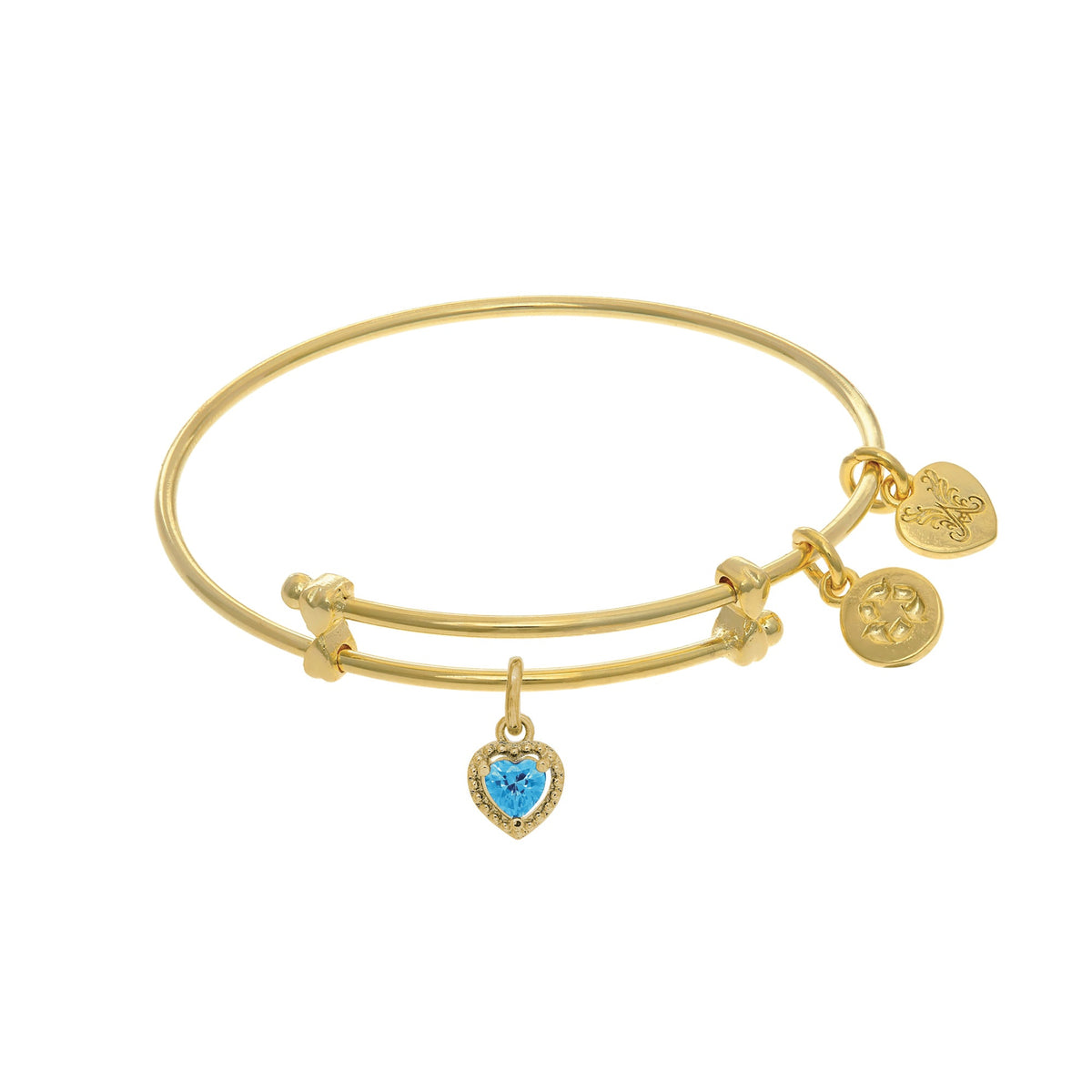 March Heart Shape CZ Birthstone Charm Adjustable Bangle Girls Bracelet - JewelryAffairs
