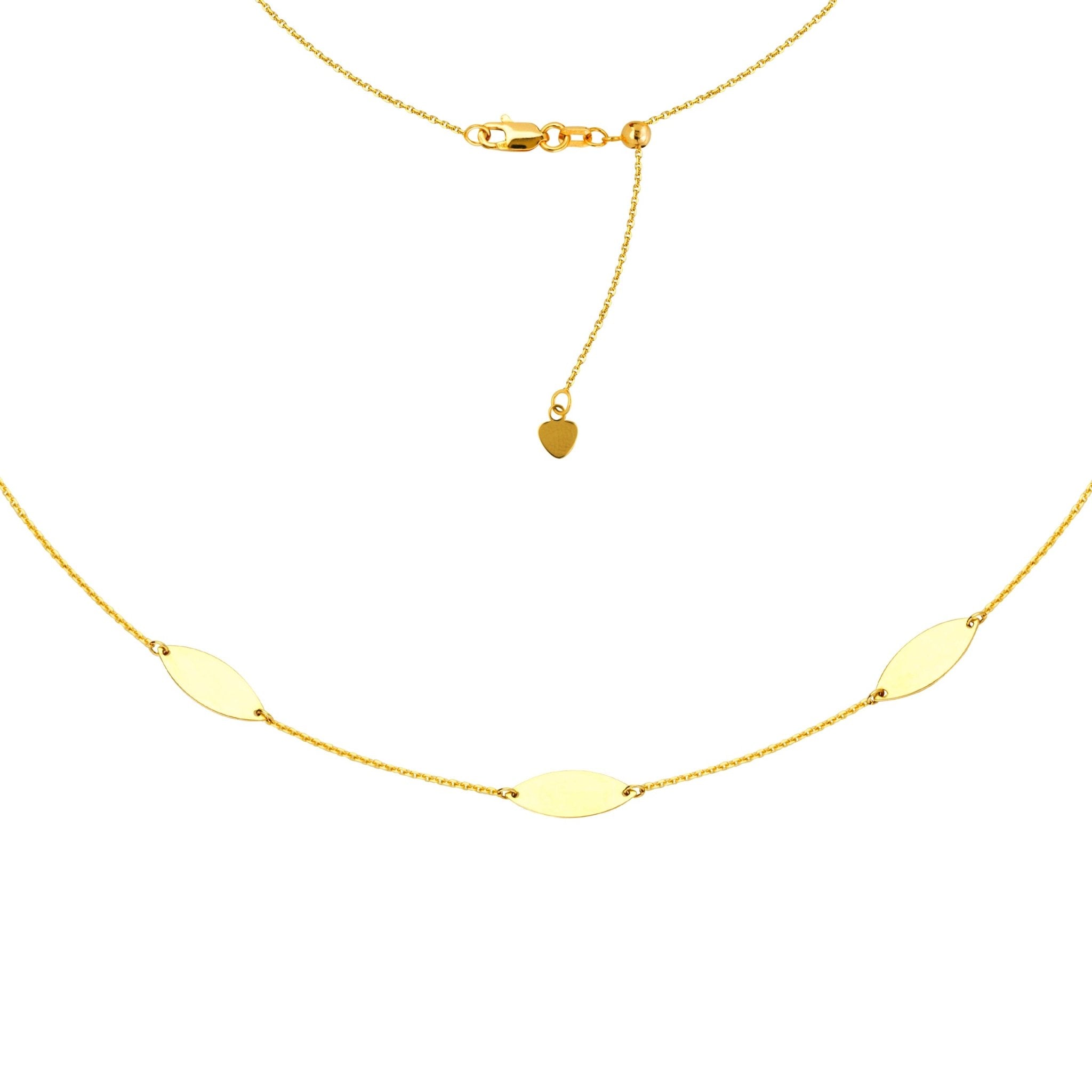 Marquise Trio Choker 14k Yellow Gold Necklace, 16" Adjustable