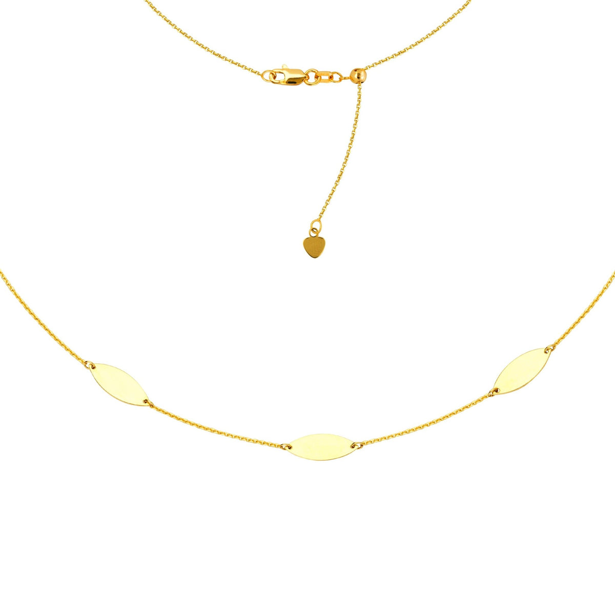 Marquise Trio Choker 14k Yellow Gold Necklace, 16" Adjustable