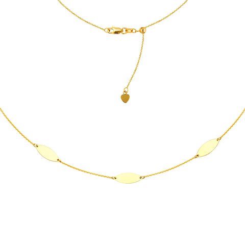 Marquise Trio Choker 14k Yellow Gold Necklace, 16" Adjustable