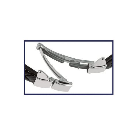 Mens Breaded Dark Leather Bracelet With Stainless Steel Ancors And Deployment Clasp, 8.5"