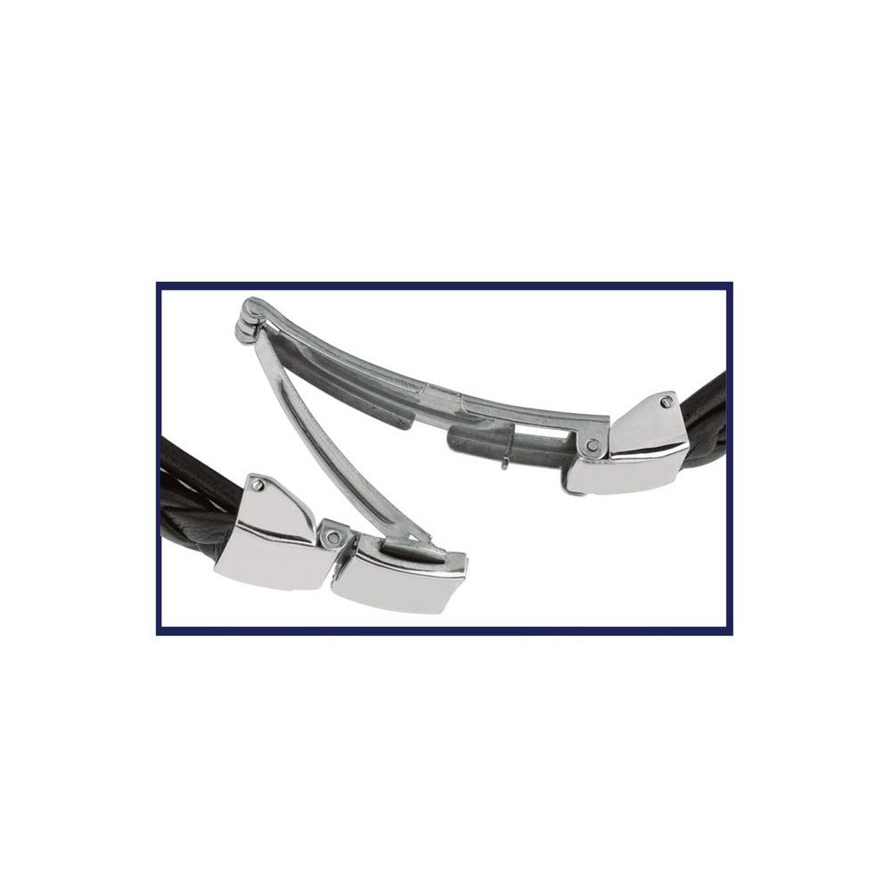 Mens Dark Leather Bracelet With Stainless Steel Skulls And Deployment Clasp, 8.5"
