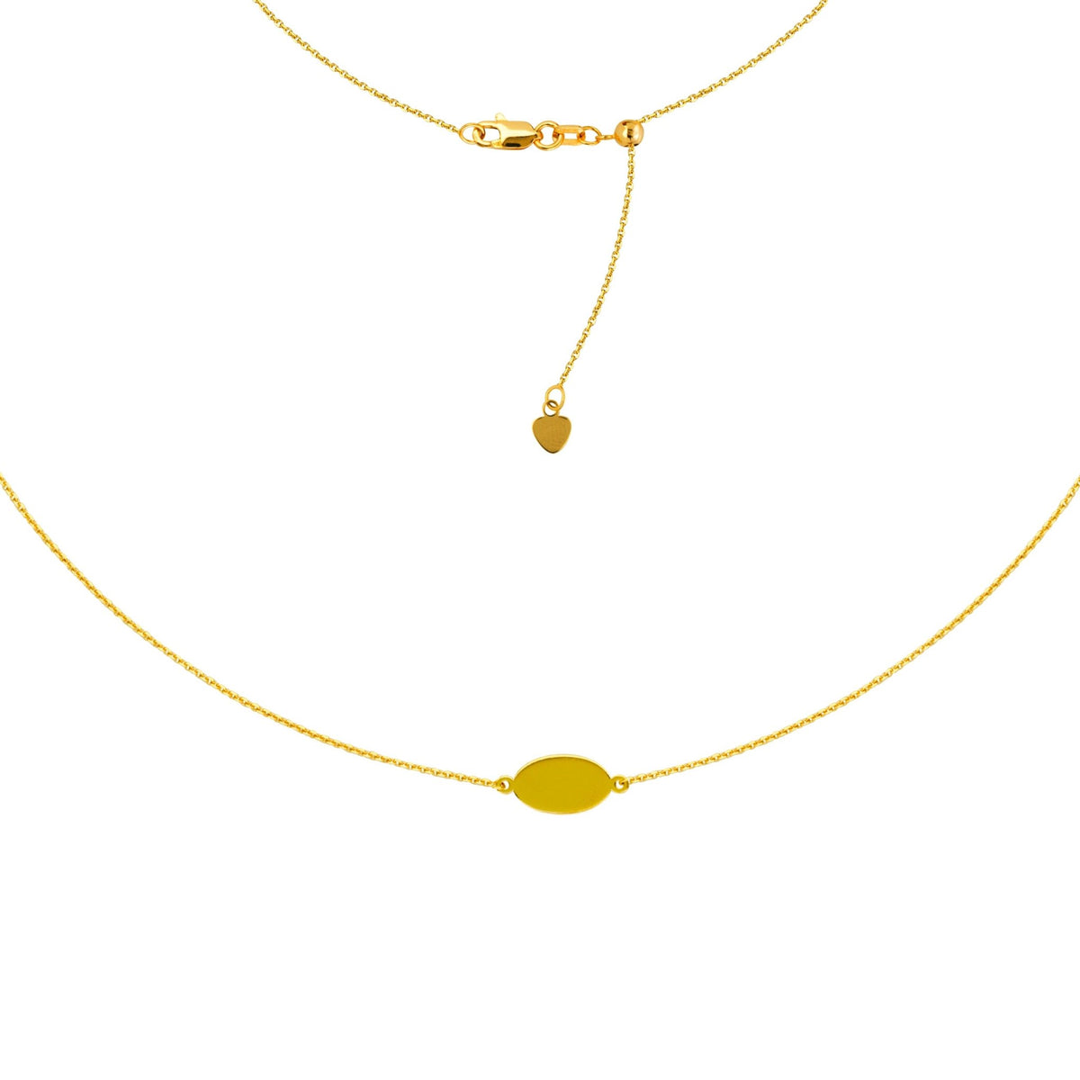 Mini Engravable Oval Plate Choker 14k Yellow Gold Necklace, 16" Adjustable