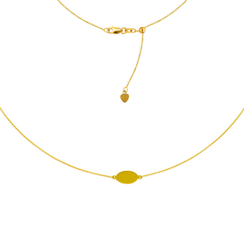 Mini Engravable Oval Plate Choker 14k Yellow Gold Necklace, 16" Adjustable