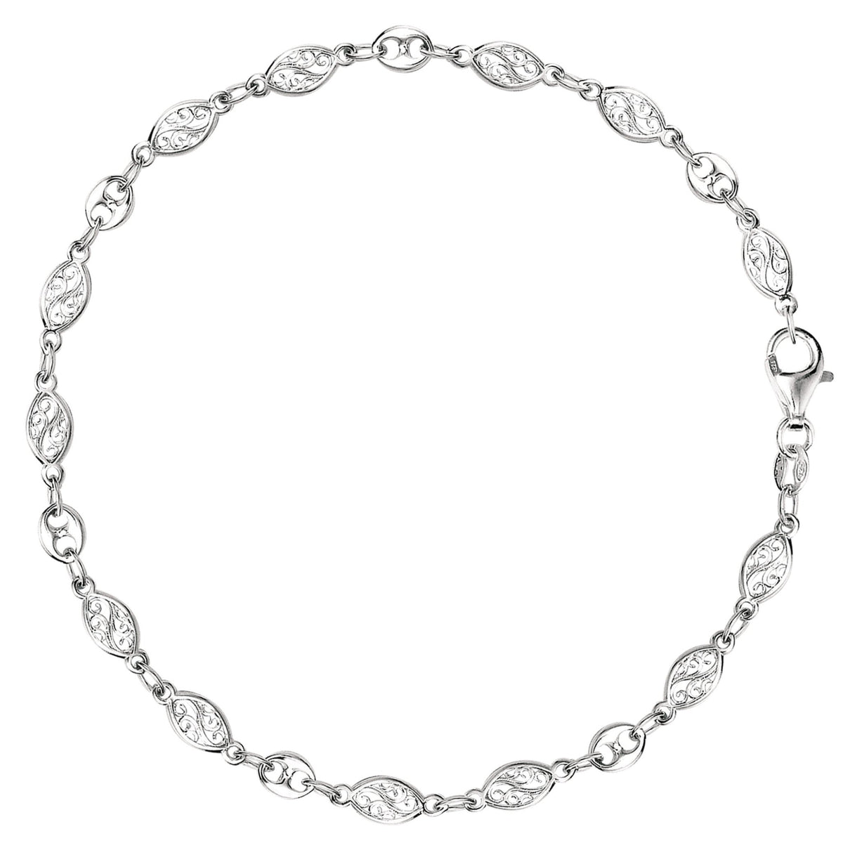 Mixed Filigree And Mariner Link Chain Anklet In Sterling Silver - JewelryAffairs