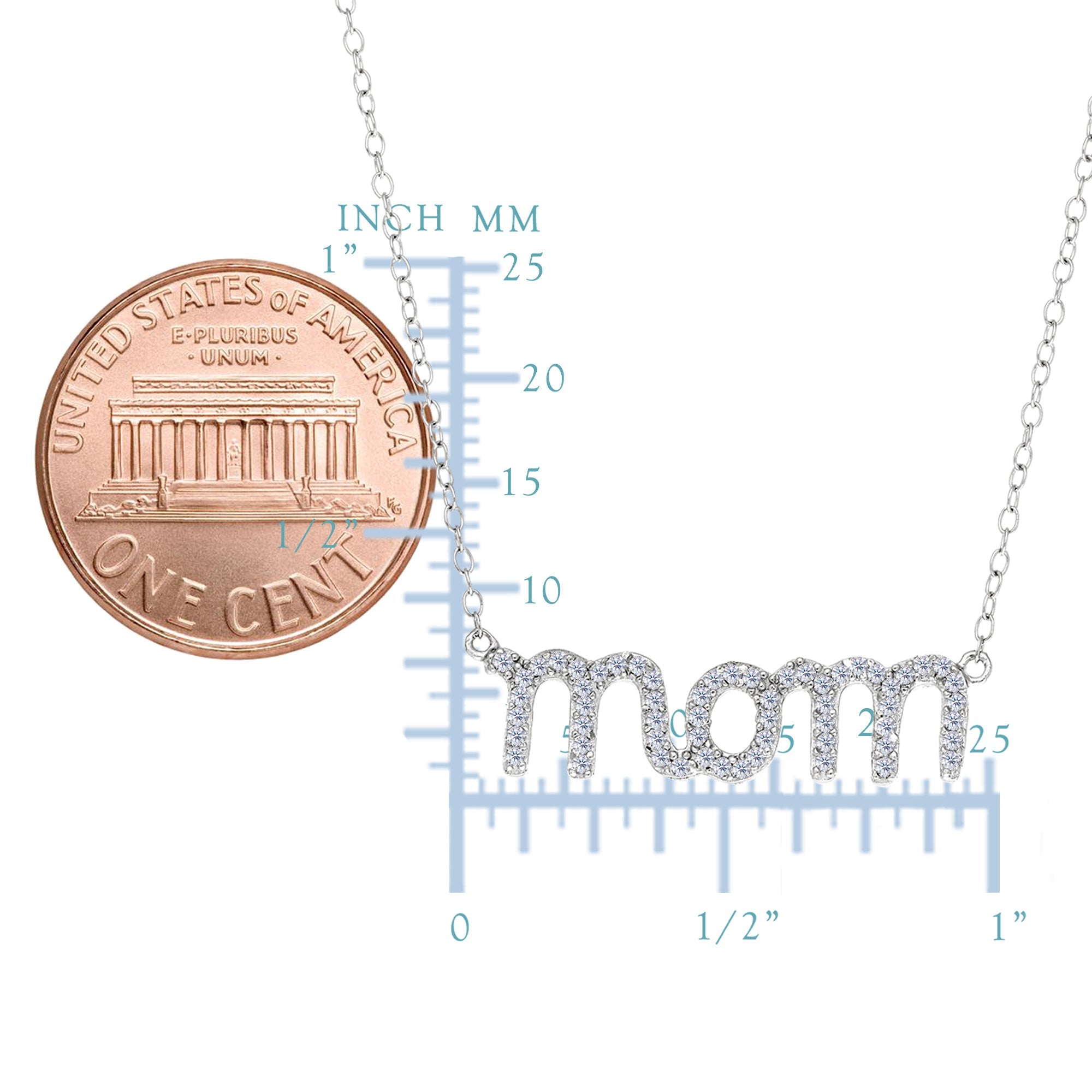 Mom Logo And CZ Necklace In Sterling Silver, 18" - JewelryAffairs
