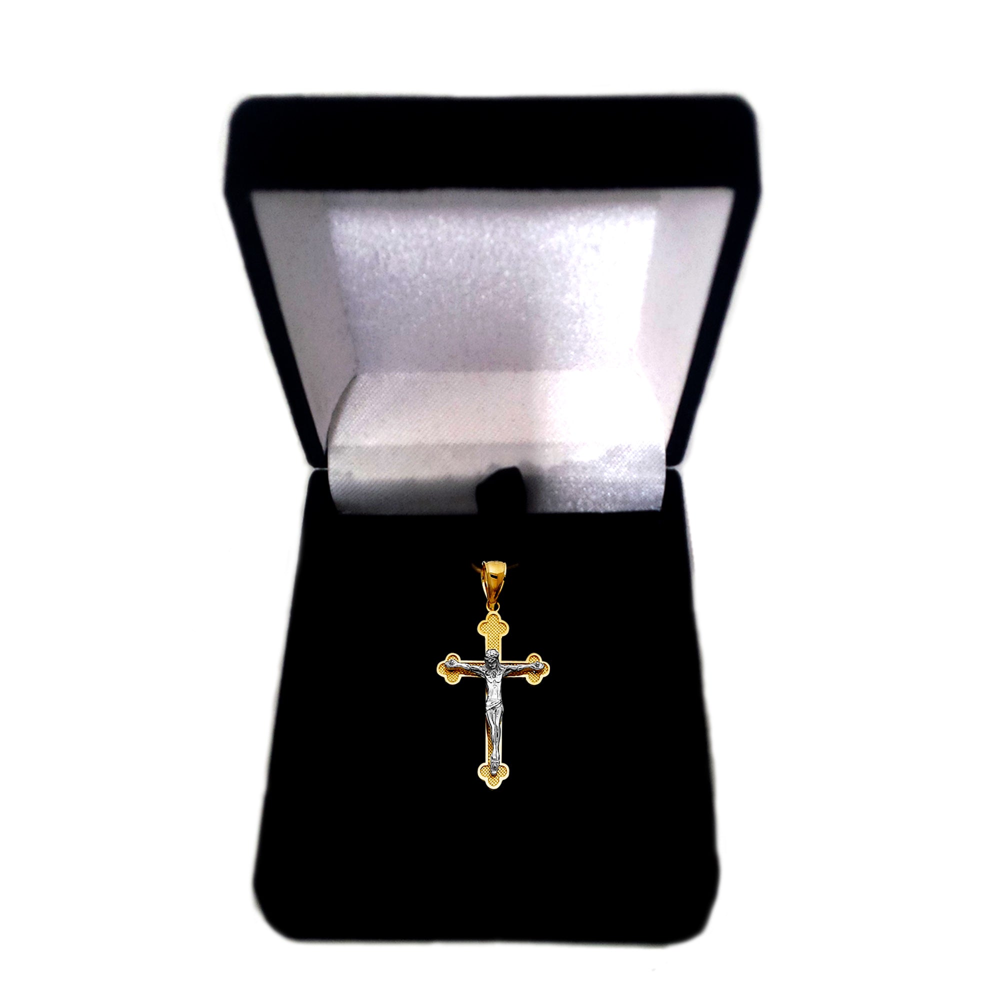 14k 2 Tone Gold Textured Finish Clover Tips Crucifix Pendant fine designer jewelry for men and women