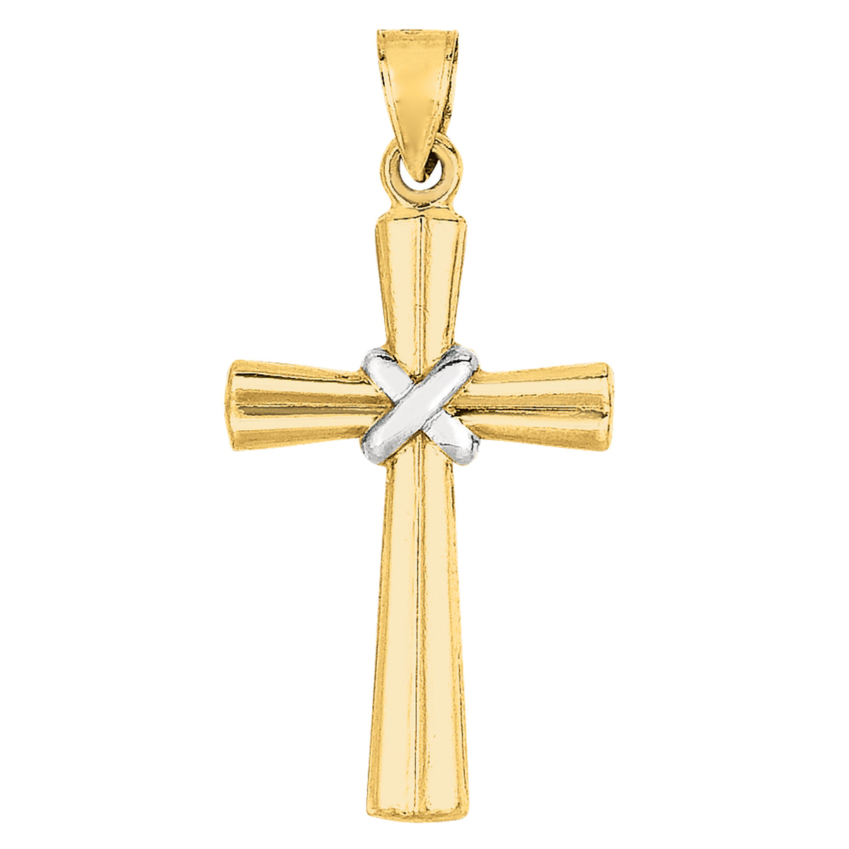 14k 2 Tone Gold Shiny Finish Cross Pendant fine designer jewelry for men and women