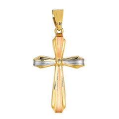 14k Tricolor Gold Satin And High Polish Finish Cross Pendant fine designer jewelry for men and women