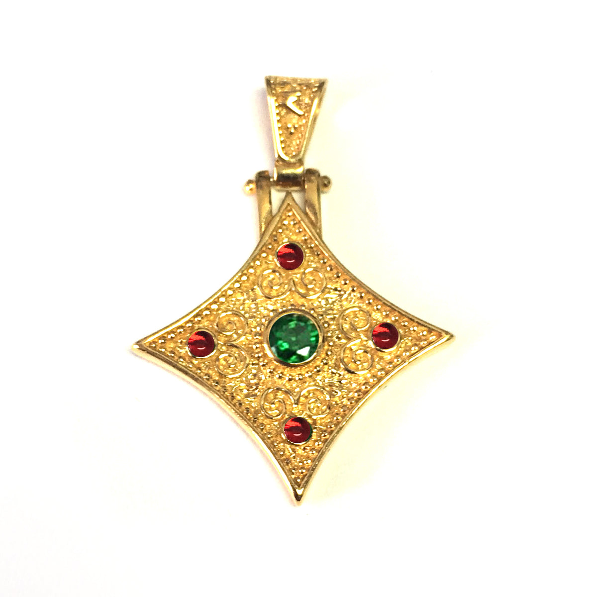 Sterling Silver 18 Karat Gold Overlay Byzantine Rhombus Pendant fine designer jewelry for men and women