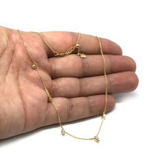 5 Dangle Diamond Cut Beads Choker 14k Yellow Gold Necklace, 16" Adjustable fine designer jewelry for men and women