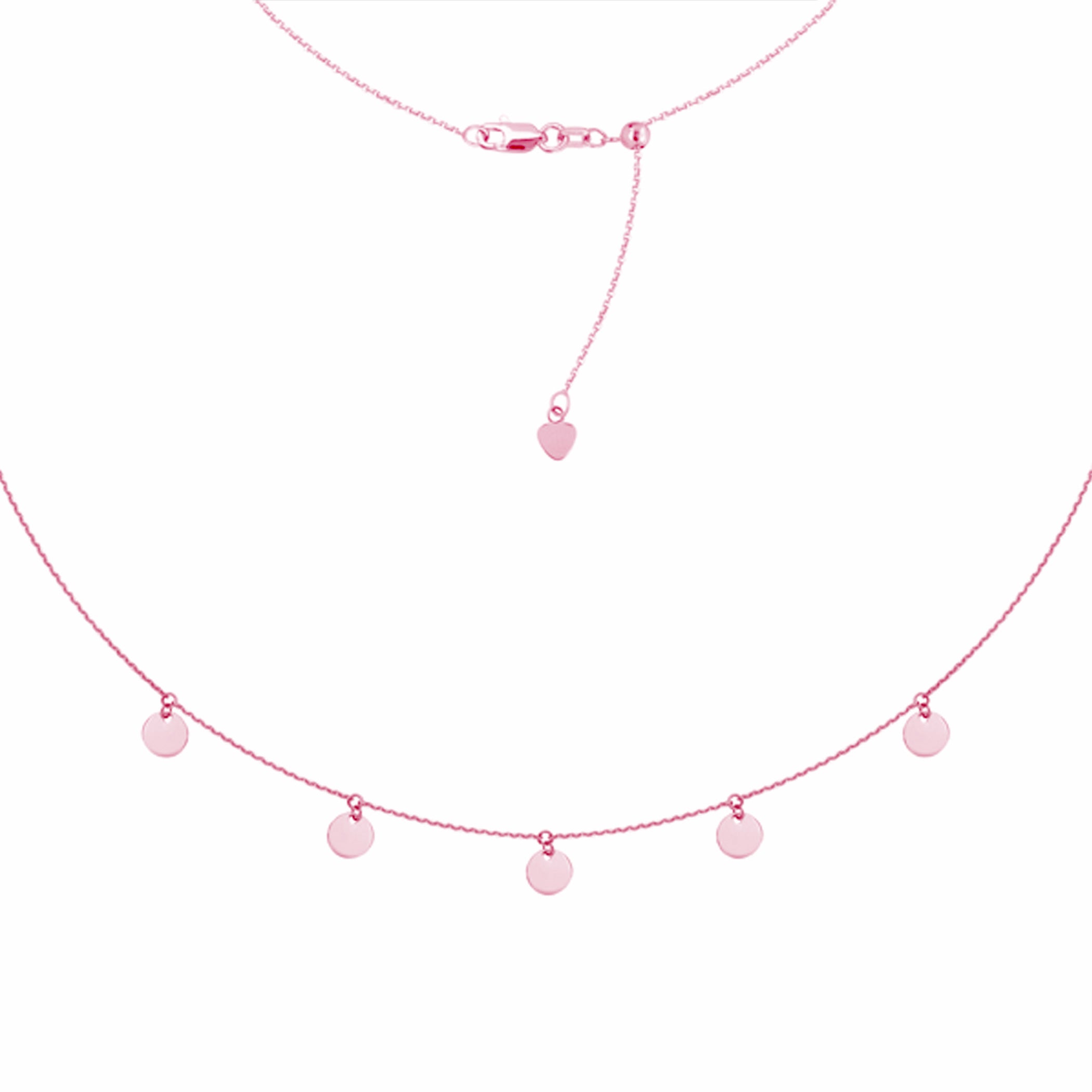 5 Dangle Mini Disc Choker 14k Gold Necklace, 16" Adjustable fine designer jewelry for men and women
