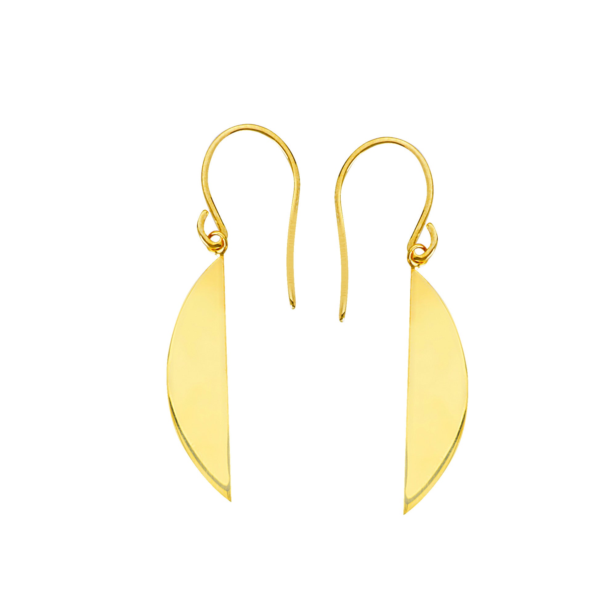 14K Yellow Gold Shiny Drop Half Oval Circle Earrings fine designer jewelry for men and women