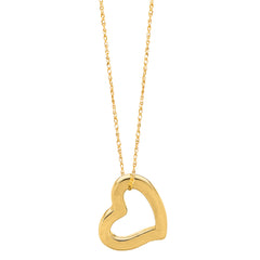 14k Gold Heart Shaped Tube Pendant Necklace, 18" fine designer jewelry for men and women
