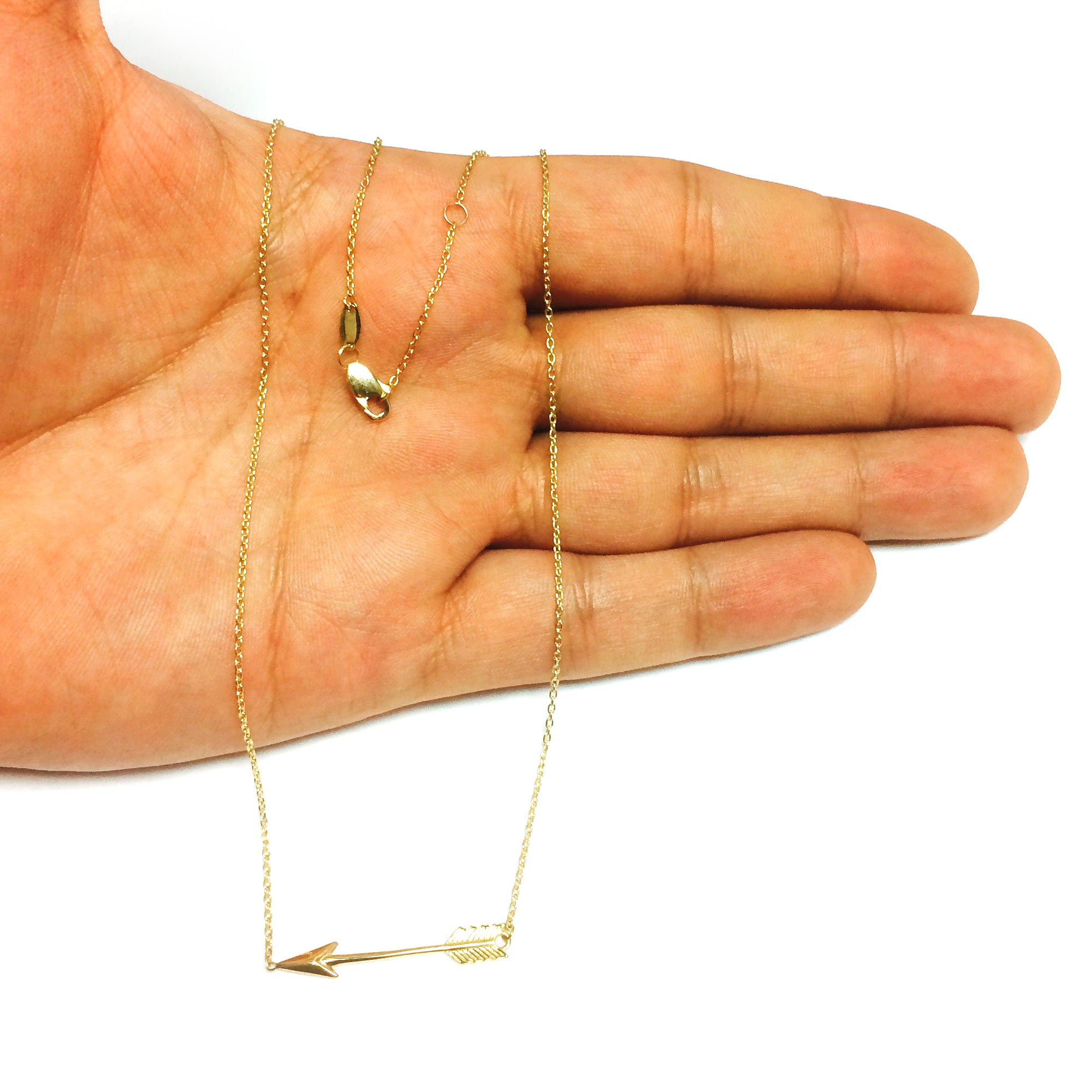 14k Gold Side Ways Arrow Necklace, 17" To 18" Adjustable fine designer jewelry for men and women