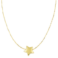 14k Yellow Gold Sliding Puffed Star Pendant Necklace, 18" fine designer jewelry for men and women