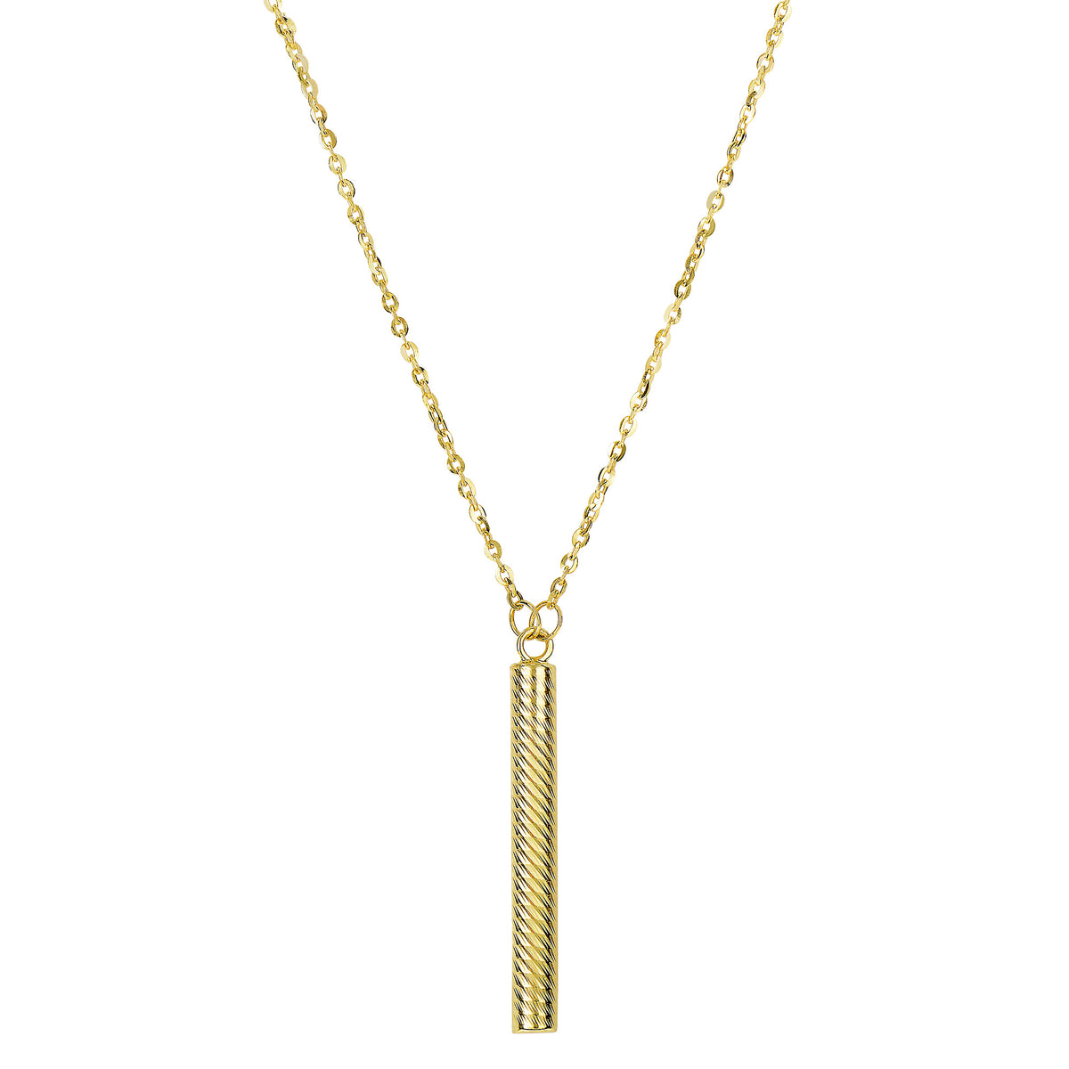 14k Yellow Gold Textured Hanging Bar Pendant Necklace, 18" fine designer jewelry for men and women