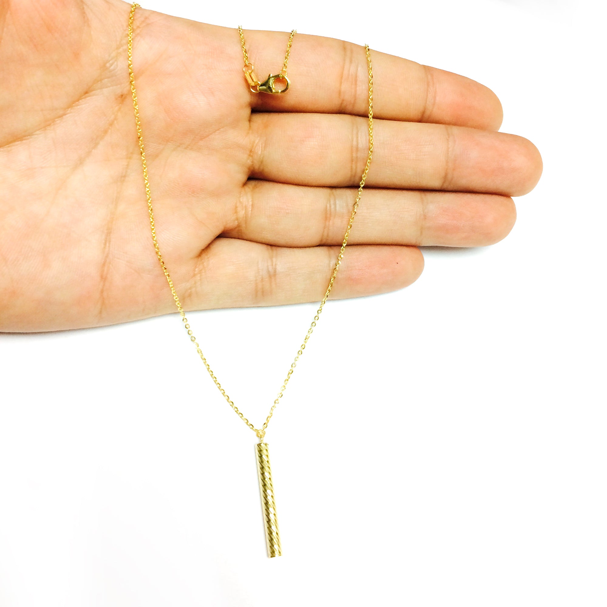 14k Yellow Gold Textured Hanging Bar Pendant Necklace, 18" fine designer jewelry for men and women