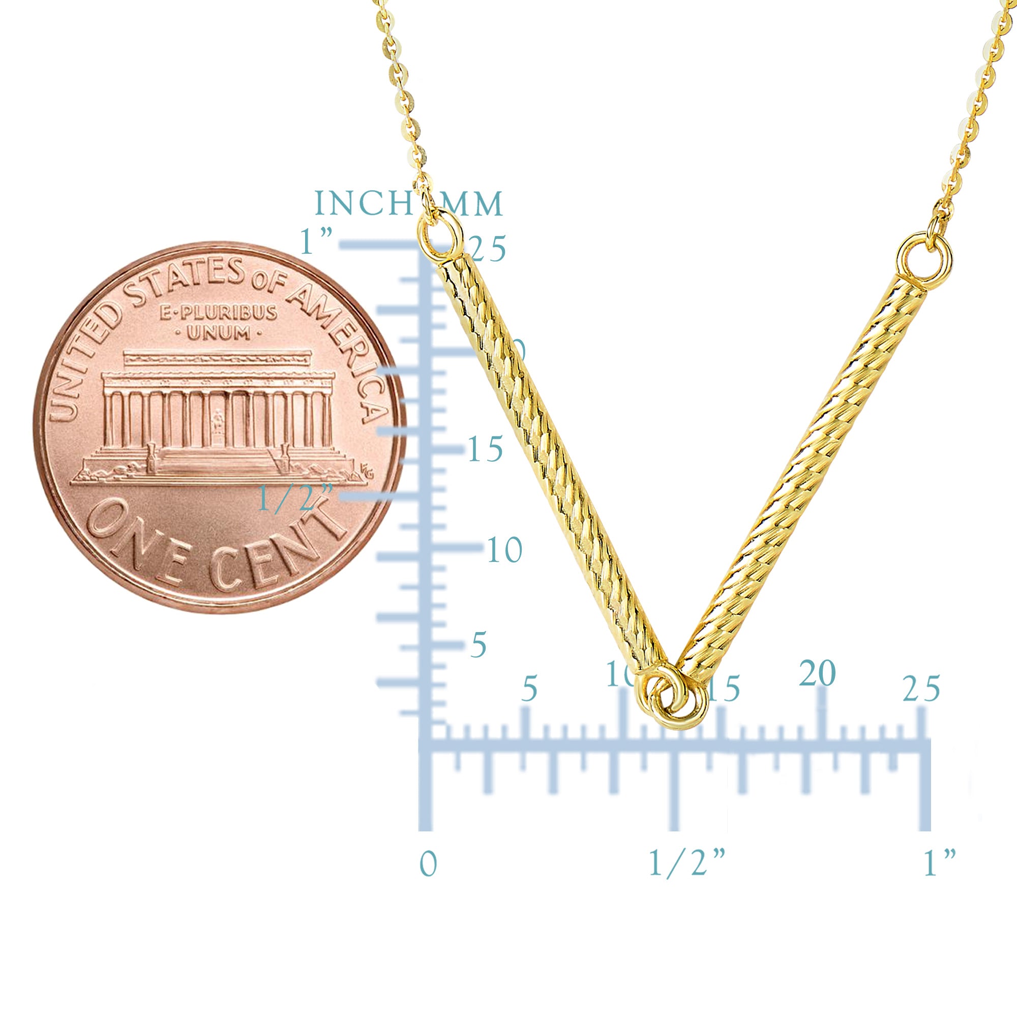 14k Yellow Gold Cylinder Bar Pendant Necklace, 18" fine designer jewelry for men and women